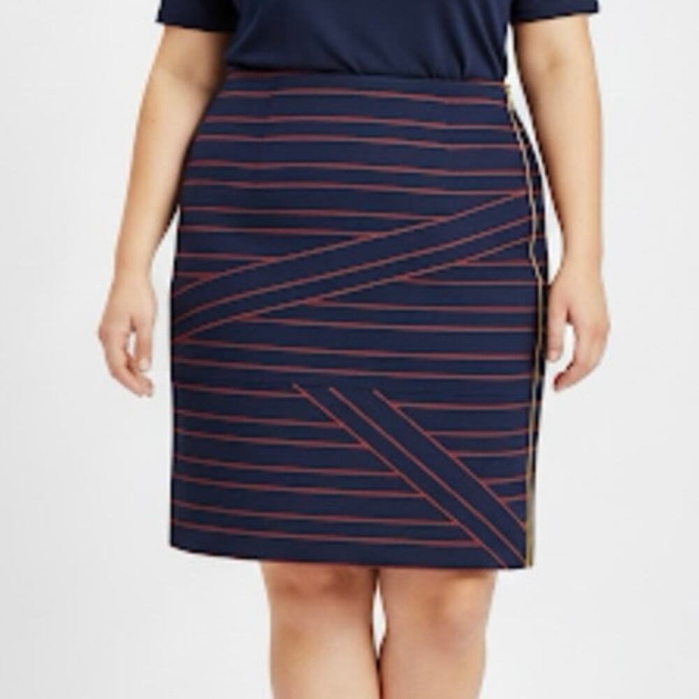 Carlisle Navy & Red Stripe Zip Front Straight skirt Yellow Zipper Size 16